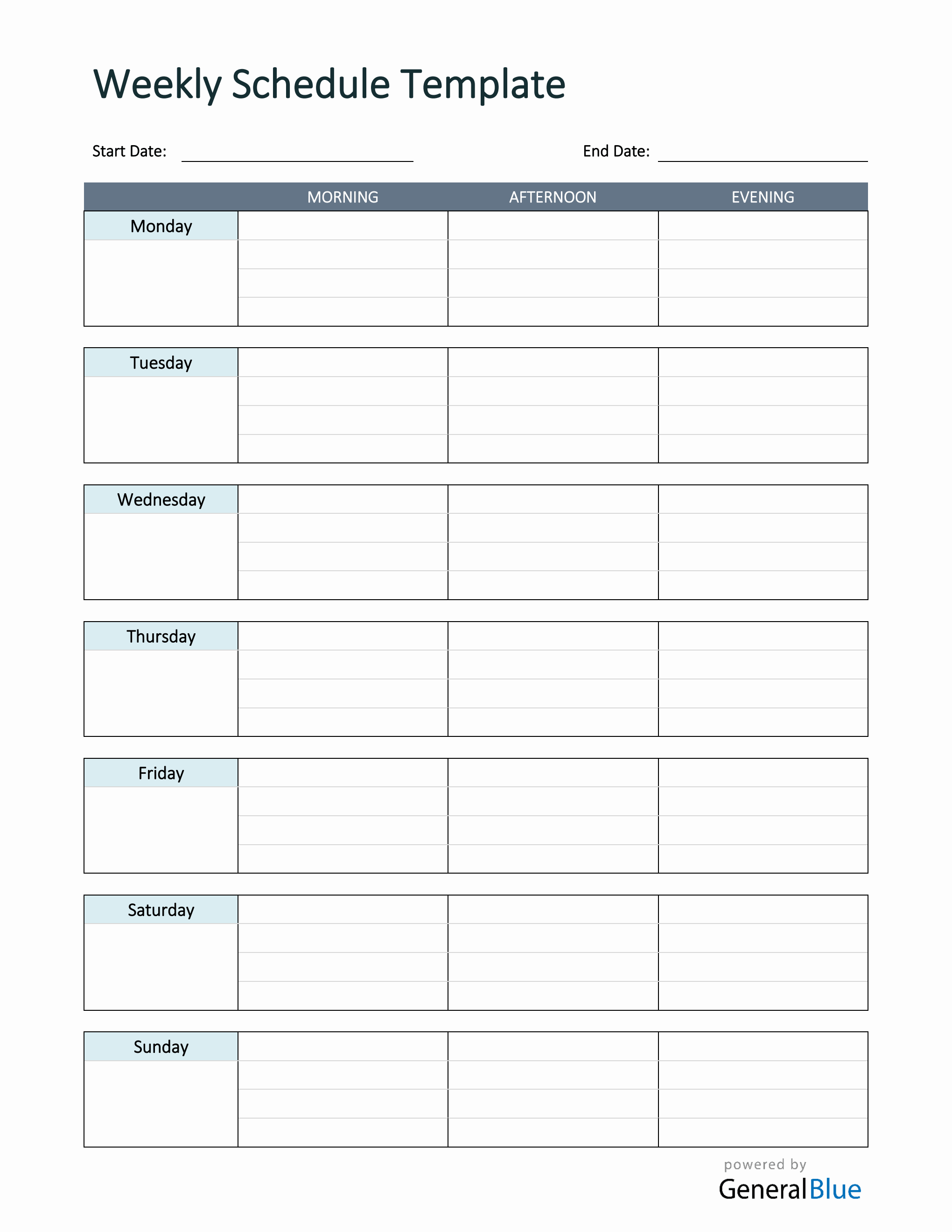 Simple weekly schedule template in pdf